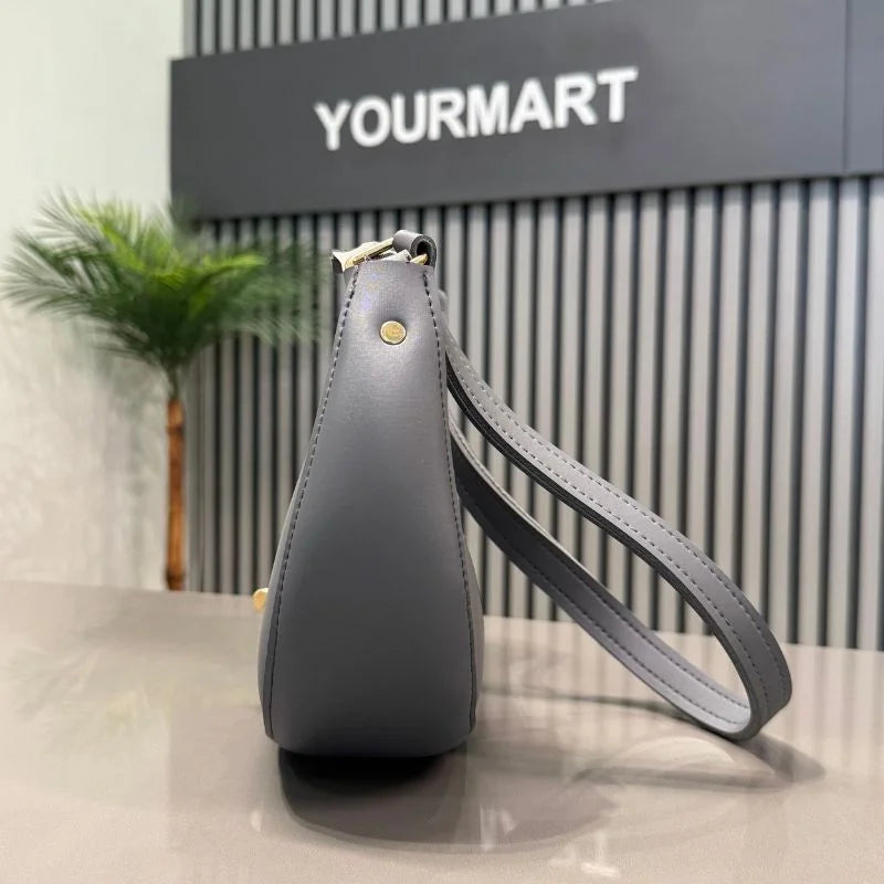 Crescent Luxury Faux Leather Shoulder Bag | Dark Gray Elegant Handbag for Women