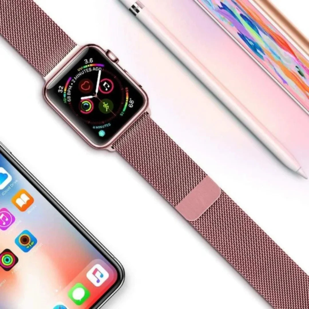 Rose Pink | Apple Watch Milanese Magnetic Loop Strap | Stainless Steel Band  | 42mm / 44mm / 45mm