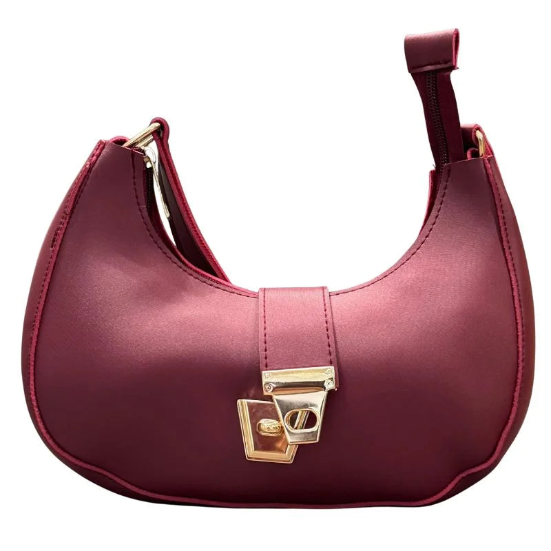 Crescent Luxury Faux Leather Shoulder Bag | Maroon Elegant Handbag for Women