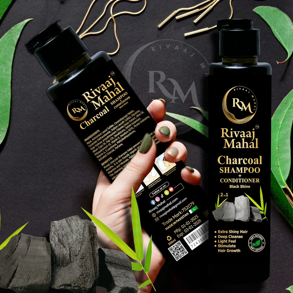 Rivaaj Mahal Charcoal Shampoo + Conditioner 2-in-1 | Black Shine Formula