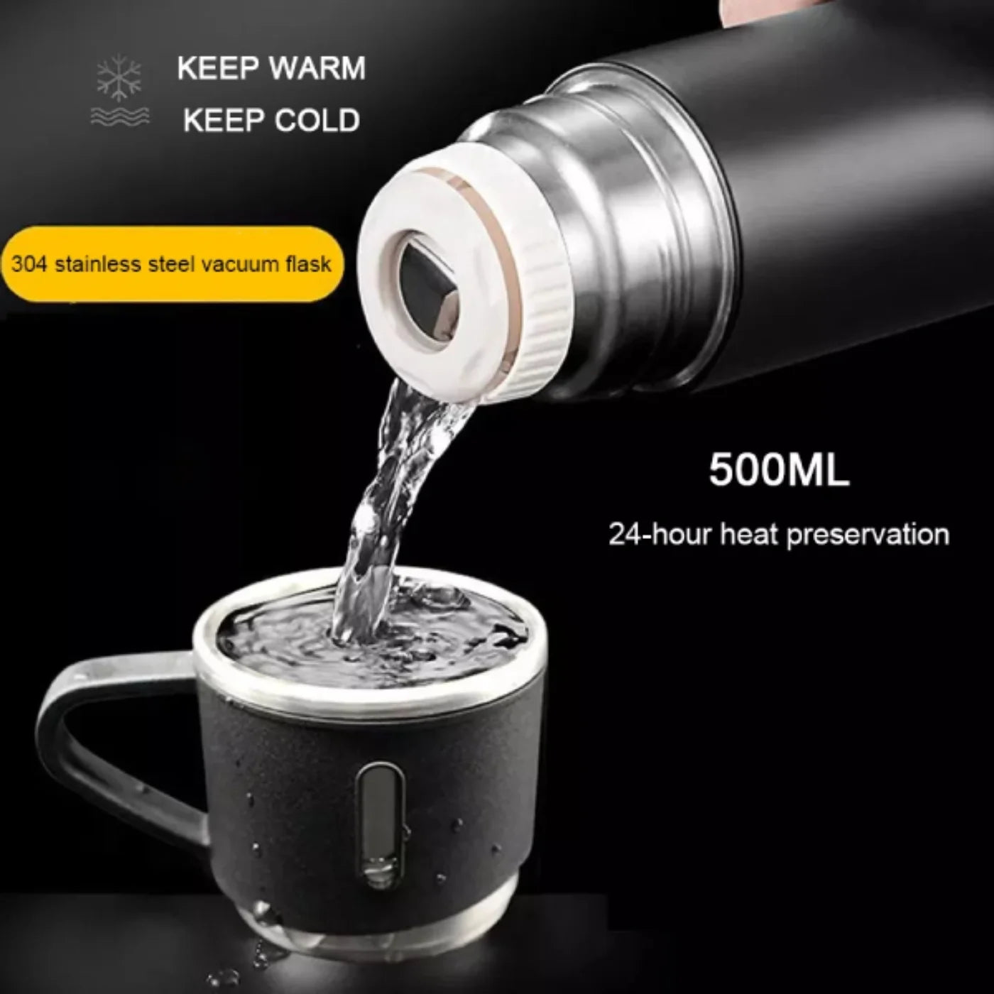 3 Cup 500ML Double-Layer Stainless Steel Vacuum Flask Set | Hot & Cold | Travel Thermos