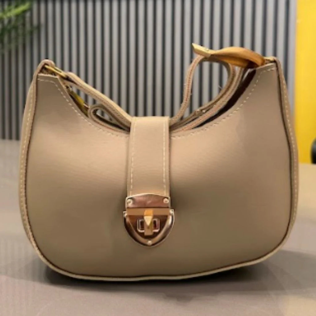Crescent Leather Luxury Shoulder Bag for Women | Skin Color